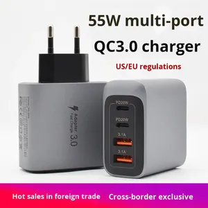 Chargeur transfrontalier PD55W + double USB Nouveau chargeur secteur 55W à quatre ports pour US AU EU <span class=keywords><strong>Amazon</strong></span>-Compatible pour écouteurs <span class=keywords><strong>IPHONE</strong></span> 14 PRO MAX - Product Image 5