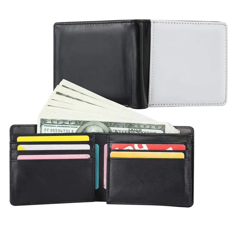 FSW266 맞춤형 지갑 개인화 된 남성용 이중 접기 PU 가죽 지갑 카드/사진 플립 염료 승화 빈 지갑 카드 홀더