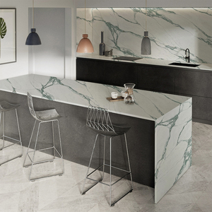 Losa de cuarzo de diseño moderno Goldtop 5006 Calacatta Grigio Base blanca Venas verdes Encimeras de baño de cocina al aire libre - Product Image 6