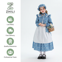 Robe de demoiselle d'honneur pastorale pour enfants Sweet Girl, style pionnier des prairies, manoir européen, imprimé floral, dentelle, nœud, polyester