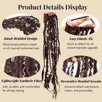 Nouvel Arrivage – Extension de queue de cheval tressée bohème de 24 pouces avec élastique, postiche synthétique tressé à la main style Viking avec perles pour femme