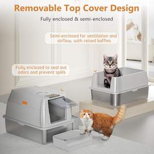 Geschlossene Katzentoilette aus Edelstahl mit Deckel und Trittbrett - Product Image 3