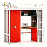 Lit superposé moderne en métal pour étudiants universitaires avec armoire, table, escalier et bibliothèque intégrés