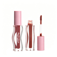 Tubo de Brillo Labial de Vidrio Ondulado, Botella Transparente con Tapa Rosa, Logotipo Personalizado, OEM, Marca Privada, MOQ Bajo, Directo de Fábrica