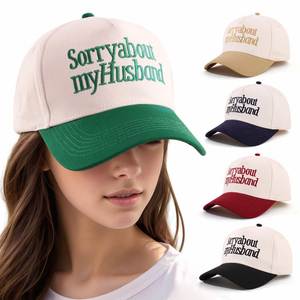 Gorra de Béisbol de Algodón de 5 Paneles en Dos Tonos con Letra 'Sorry My Husband' Bordada, Gorra Curva para el Día de San Valentín - Product Image 1