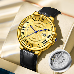 Luxury Roman Numeral men's Quartz Watch Stainless Steel Case Leather Strap <b>Wristwatch</b> with Date Business men Mechanical Watches - Product Image 2