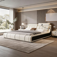 Lit de rangement relevable avec tête de lit réglable en cuir, sommier à lattes en bois massif, lit de rangement King Size, mobilier de chambre à coucher