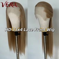 Perruques Lace Front Synthétiques Premium Futura Fibra HD 13*4 Brun Clair Lin Doré Pointe de veuve Mat Résistantes à la Chaleur Vente en Gros