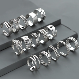 Silver Plated Ring For Men Geometric Open Design Stackable Index Finger Ring Korean Style Gift Jewelry - Product Image 1