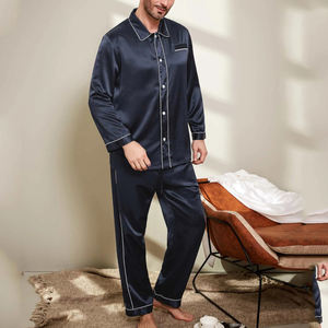 ชุดนอนผ้าไหมสำหรับผู้ชายชุดนอนแขนยาวมีกระดุมสองแถวแบบหรูหรา - Product Image 3