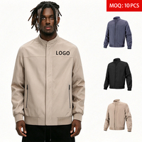 Blouson Bomber Homme Col Montant Taille EU en Polyester, Veste Décontractée Chic à Fermeture Éclair avec Poches Zippées