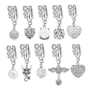 Bague nombril <span class=keywords><strong>diamant</strong></span> boule en forme de cœur européen américain Clip sur perle ombilical Aucun <span class=keywords><strong>Piercing</strong></span> bijoux mode anneau de ventre - Product Image 5