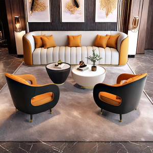 Set di Divani Dwoo in Ecopelle Color Zucca, 5 Pezzi, Lussuoso per Soggiorno, Moderno per Villa, Imbottitura in Schiuma ad Alta Resilienza, Set di Divani Extra Large - Product Image 5