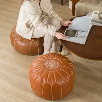 Pouf rond en cuir PU brodé, siège d'appoint, repose-pieds pour canapé, salon, chambre, coin lecture, décoration