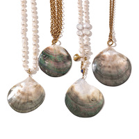Collier pour femme XY 574, style vacances à l'océan, grande coquille, chaîne en acier inoxydable, collier de perles baroques