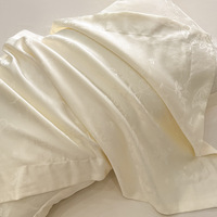 Parure de lit de luxe 4 pièces en satin lavé jacquard motif floral papillon, ensemble de draps en soie glacée