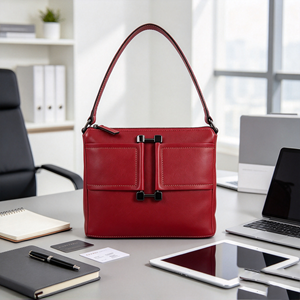 Bolso de Hombro Rojo Vibrante con Decoración Metálica Única, Múltiples Bolsillos Frontales y Cierre de Cremallera, Bolso de Mano Diario para Mujer - Product Image 2