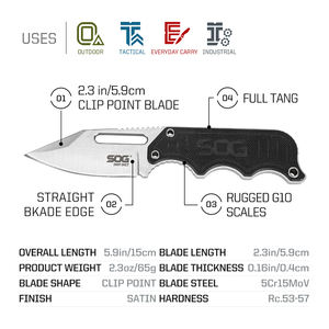 SOG Instinct Compact Messer mit fester Klinge EDC 2,3 Zoll feste Klinge mit G-10 griff für den Außenbereich, Überleben (NB1012-CP), Schwarz - Product Image 2