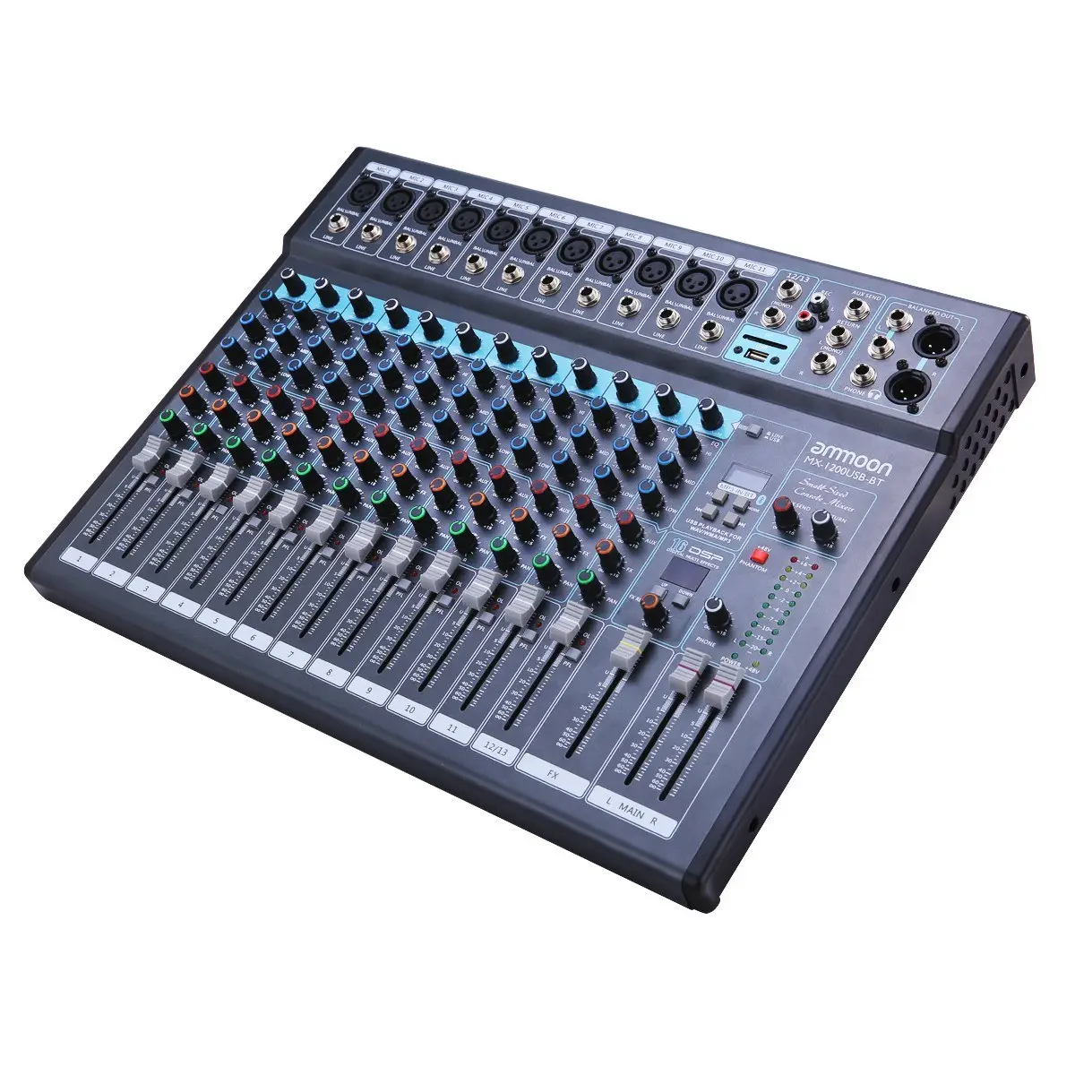 MX-1200USB-BT 12-Channel Mixing Console Mixer Built-in 16 DSP Effects +48V Phantom Power Supports BT Connection Memory Card/USB