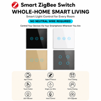 Interruptor Táctil de Pared 1234 Gang Eu UK Zigbee Tuya Universal para Hogar Inteligente con Control Alexa, Compatible con Luces de un Solo Cable y sin Cable, con Dimmer y Cortinas