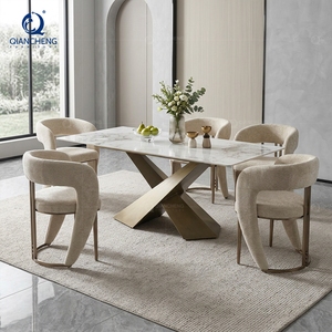 Mesa de Comedor de Piedra Sinterizada de Lujo Silenciosa con Base en X Trenzada y Acero Inoxidable Pulido, Juego de Muebles para Comedor - Product Image 1