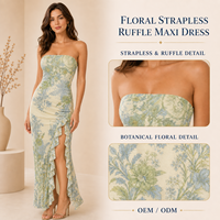 Robe longue bustier florale personnalisée pour femme, robe de soirée fendue taille haute, impression personnalisée OEM ODM