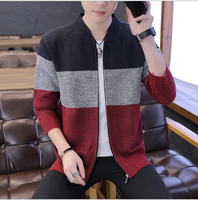 Automne hiver grande taille pull décontracté col montant fermeture à glissière velours rayé motif hommes Cardigan urbain