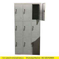 Casier plat de 9 portes avec serrure à clé, vestiaire en métal à 3 niveaux, compartiment de rangement pour étudiants, armoire en acier