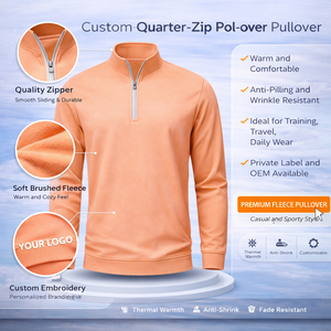 เสื้อสเวตเชิ้ตซิปคอปกสีพีชแบบกำหนดเอง ผ้าฟลีซกันเป็นขุย สำหรับผู้ชาย สวมใส่ได้ทุกวัน เดินทาง เล่นกีฬา รับผลิตแบบ OEM ODM - Product Image 4