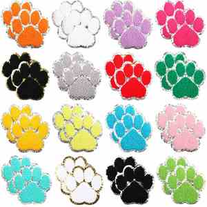 New Design <b>Iron</b> on Glitter /Sliver Edge Colorful White Black Chenille Paw Patch for Decoration - Product Image 2