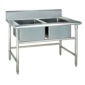 High Quality Double Bowls Industrial Restaurant Commercial Stainless Steel Kitchen Sink With Back