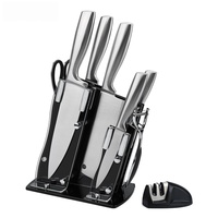 Ensemble de 9 couteaux de cuisine prêts à l'emploi, manches en acier inoxydable, bloc de rangement en acrylique, coffret cadeau, cadeau de déménagement, cadeau de fête