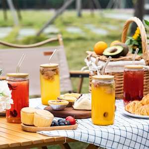 High borosilicate glass bamboo lid <b>straw</b> <b>cup</b>, water <b>cup</b>, 16oz cola <b>cup</b>, Mason <b>cup</b>, juice drink <b>cup</b> - Product Image 6