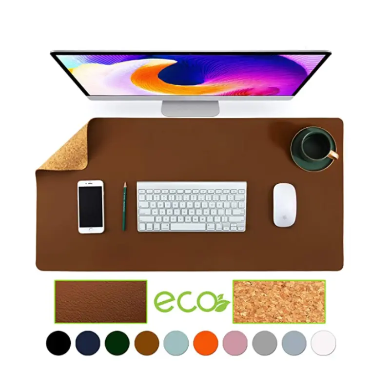 Hot Koop Eco Vriendelijke Dubbelzijdig Leer Kurk Bureau Mat Bureau Pad Kantoor Computer Desktop Pad