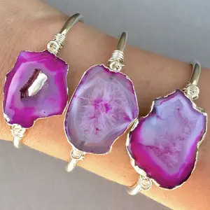LS-A878 sparkly amazing! natural druzy agate bangle with silver plating wire wrapped cuff open fashion bangle bracelet jewelry