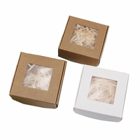 Pas cher bas prix petite boîte à savon carrée pliante plate boîte d'emballage en papier kraft uni pour petit porte-clés cadeau avec fenêtre en pvc transparent