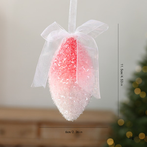 Pink White Gradient <b>Flocked</b> <b>Christmas</b> Bauble Ornament With Sheer Mesh Bow Pastel Xmas <b>Tree</b> Hanging Pendant Decor - Product Image 4