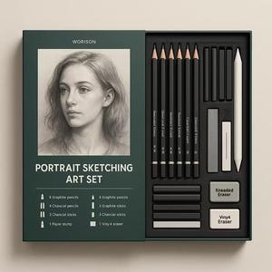 Set de Dibujo de Retratos Premium Personalizable, Kit Profesional de Dibujo con <span class=keywords><strong>Carboncillo</strong></span> y Grafito, con Borradores y Herramientas de Mezcla - Product Image 1