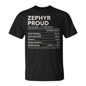 Camiseta Zephyr Proud Nutrition Facts, color negro, unisex, talla para adultos - Product Image 1