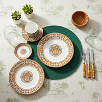 Service de table de luxe en porcelaine fine H Bone China avec assiettes de présentation en céramique orange, tasses à café et bols pour événements de mariage