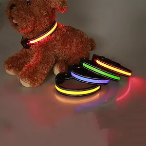 recycling nylon luminous usb charging festival party outdoor led smart pet dog cat collar with night light high reflective strip