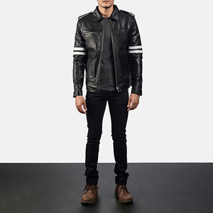 Veste en cuir noir de motard de haute qualité, personnalisée, avec logo personnalisé sur le devant et fermeture éclair, pour l'automne - Product Image 5