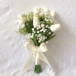 定制设计马蹄莲花束白色丝绸郁金香人造真触摸花新娘花束