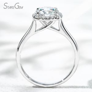 Starsgem 1.68ct 7.39mm Diamant de laboratoire taille brillant rond, or blanc 18 carats, bague de fiançailles halo, couleur diamant blanc D classique - Product Image 5