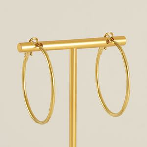 Boucles d'oreilles créoles en acier inoxydable plaqué or 18 carats, 40 mm, grandes créoles plaquées or - Product Image 5