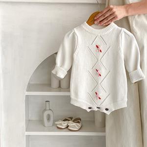 Engepapa infantile à manches longues barboteuse pull combinaison <span class=keywords><strong>RTFS</strong></span> automne bébé vêtements bouton pression fermeture laine tissu filles mode - Product Image 3