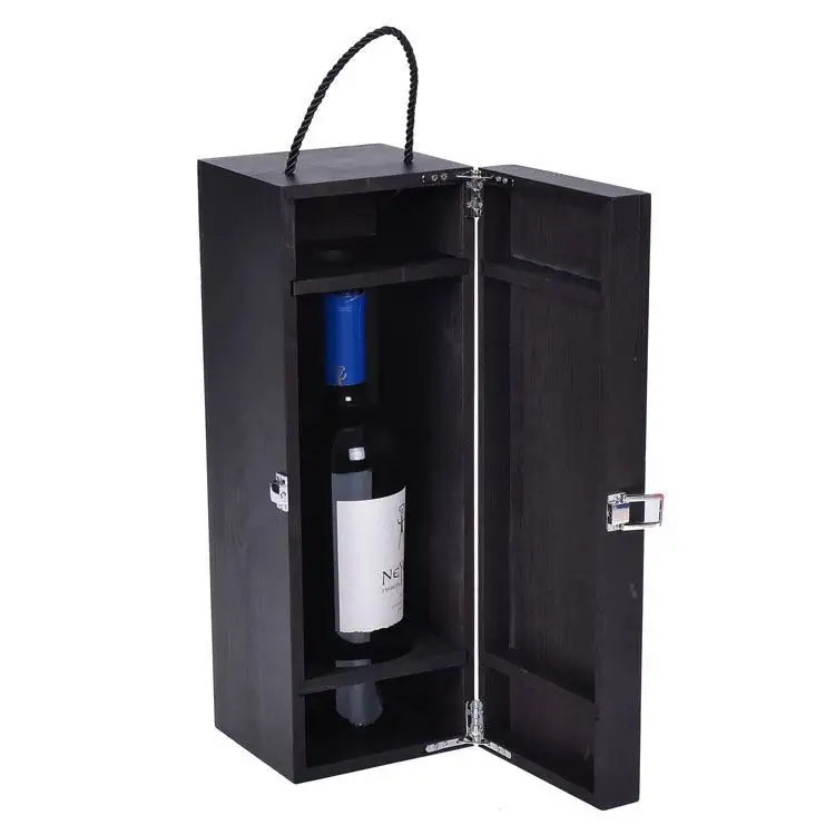 Ahşap kutu fabrika özelleştirilmiş toptan lüks özel hediye woodbox için yüksek kalite tek ahşap şarap kutusu