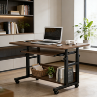 Bureau d'ordinateur portable ergonomique en métal, extensible et réglable en hauteur, avec roulettes, pour la maison et le bureau (vente en gros)