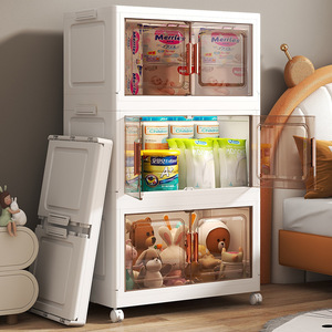 Gabinete de Almacenamiento Apilable de Plástico con Puertas Transparentes, Organizador Plegable con Ruedas para Instalación sin Herramientas - Product Image 4