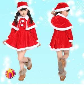Robe de Noël à manches longues pour filles avec châle, chapeau, ceinture, costume de fête de vacances du père Noël - Product Image 5